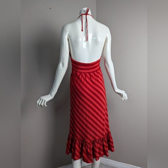 Ella Moss striped dress Red pink beach vacation halter ruffle hem Small - Picture 6 of 9